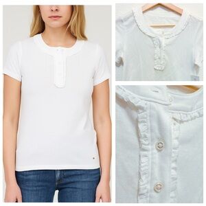 Kate Spade White Ruffled Short Sleeve Cotton Pique Shirt Sz S NWT